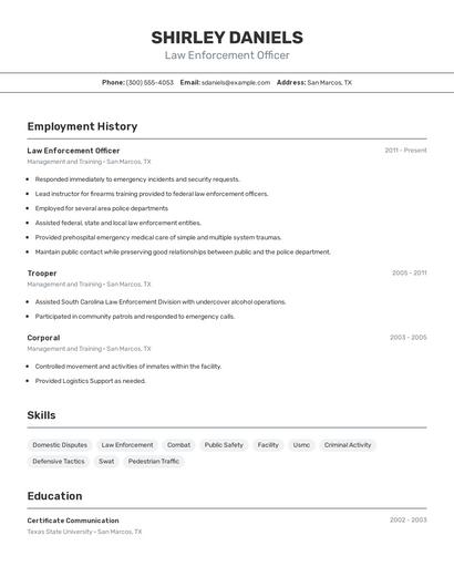 Law Enforcement Officer Resume