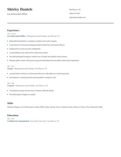 Law Enforcement Officer Resume