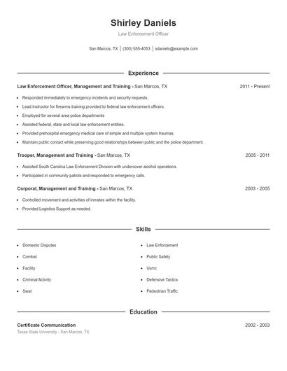 Law Enforcement Officer Resume