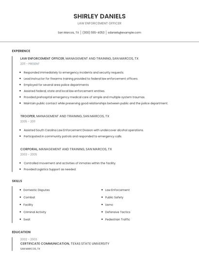 Law Enforcement Officer Resume