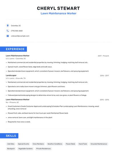 Lawn Maintenance Worker Resume