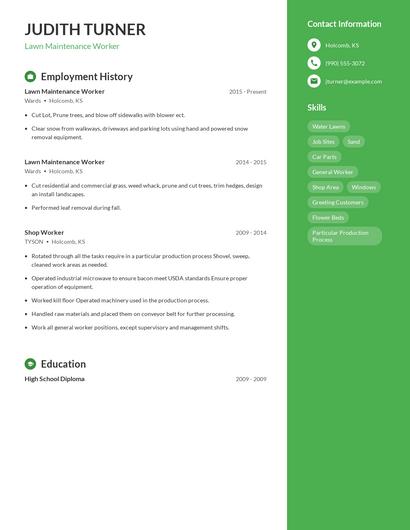 Lawn Maintenance Worker Resume