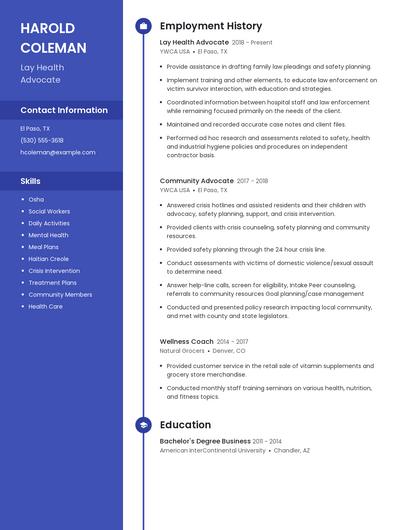 Lay Health Advocate Resume