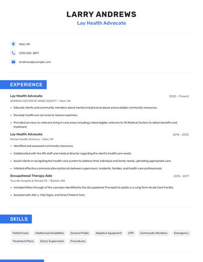 Lay Health Advocate Resume