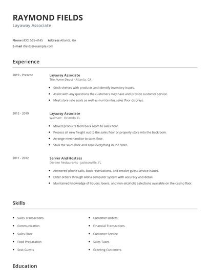 Layaway Associate Resume
