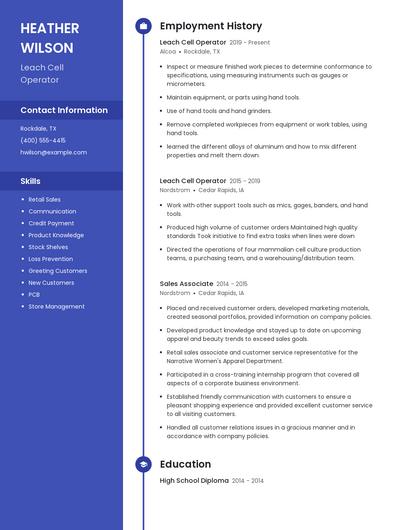 Leach Cell Operator Resume