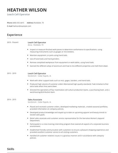Leach Cell Operator Resume