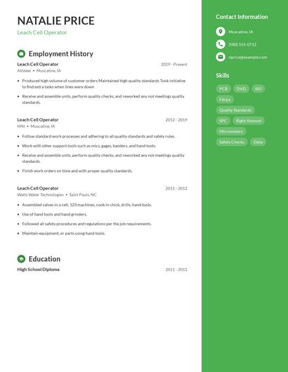 Leach Cell Operator Resume