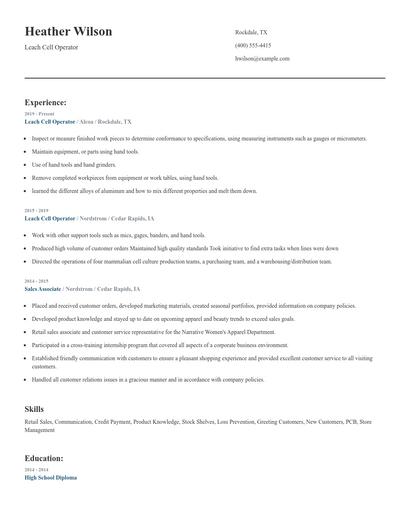 Leach Cell Operator Resume