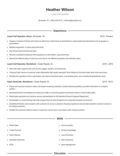Leach Cell Operator Resume