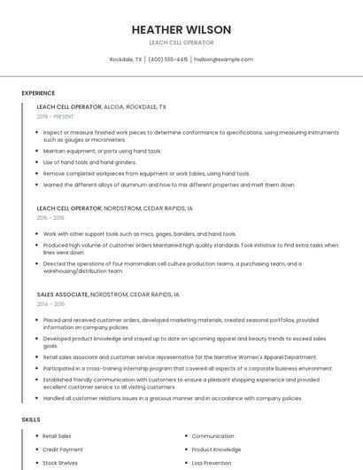 Leach Cell Operator Resume