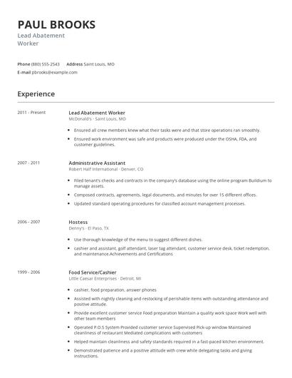 Lead Abatement Worker Resume