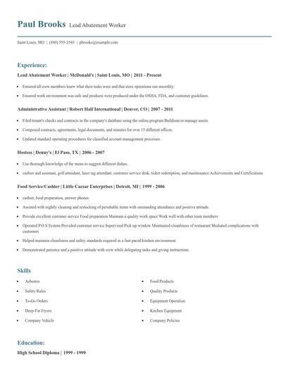 Lead Abatement Worker Resume