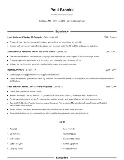 Lead Abatement Worker Resume