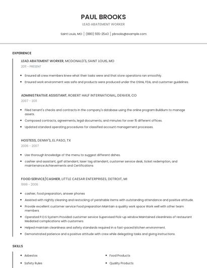Lead Abatement Worker Resume