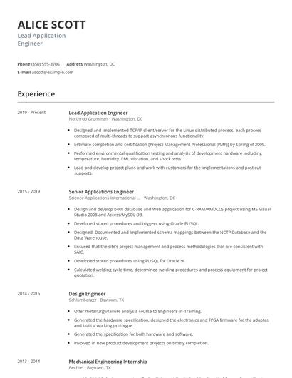 Lead Application Engineer Resume