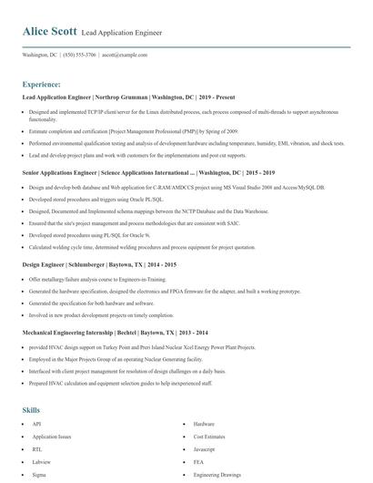 Lead Application Engineer Resume