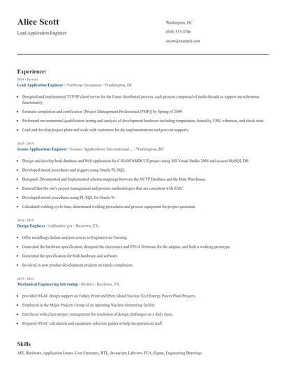 Lead Application Engineer Resume