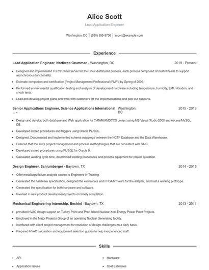 Lead Application Engineer Resume