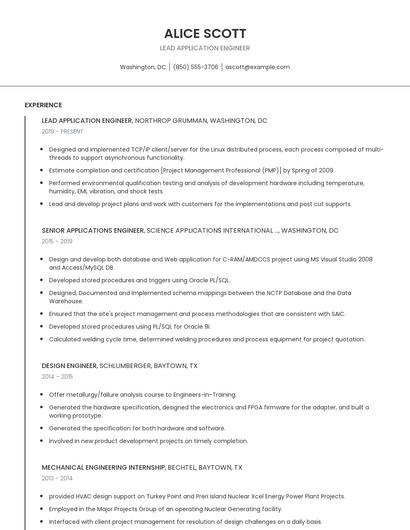 Lead Application Engineer Resume