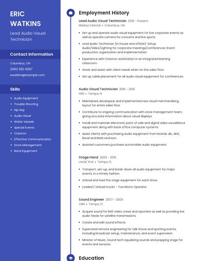 Lead Audio Visual Technician Resume