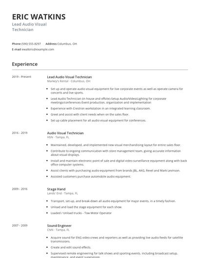 Lead Audio Visual Technician Resume