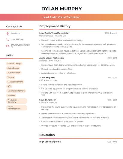 Lead Audio Visual Technician Resume