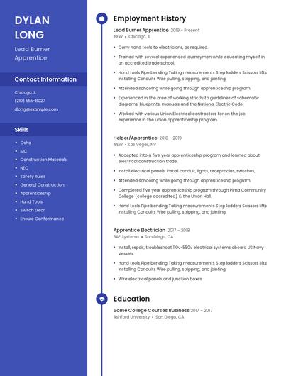 Lead Burner Apprentice Resume