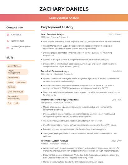 Lead Business Analyst Resume