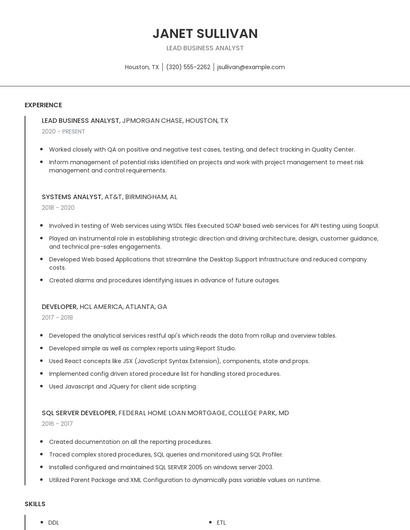 Lead Business Analyst Resume