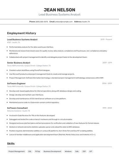 Lead Business Systems Analyst Resume