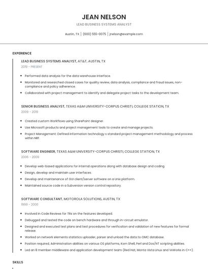 Lead Business Systems Analyst Resume