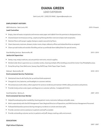 Lead Custodian Resume