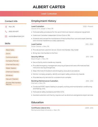 Lead Custodian Resume