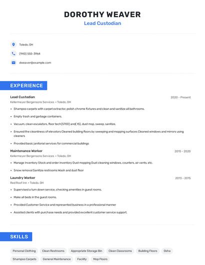 Lead Custodian Resume