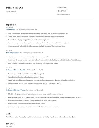 Lead Custodian Resume