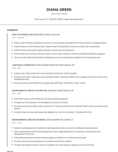 Lead Custodian Resume