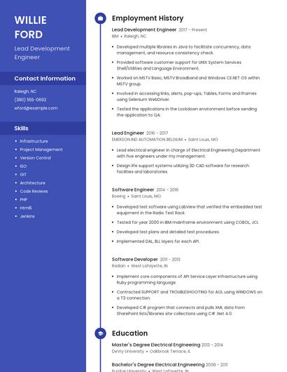 Lead Development Engineer Resume