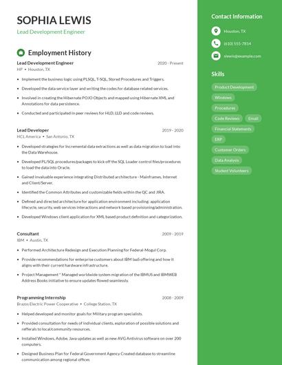 Lead Development Engineer Resume