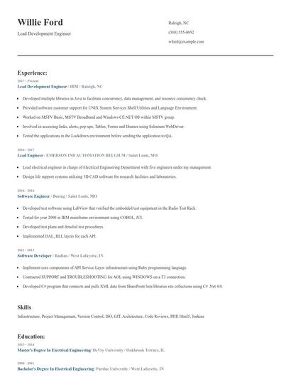 Lead Development Engineer Resume