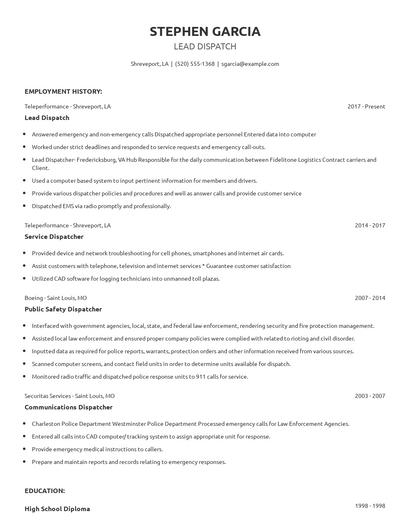 Lead Dispatch Resume