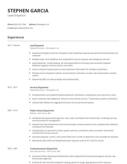Lead Dispatch Resume