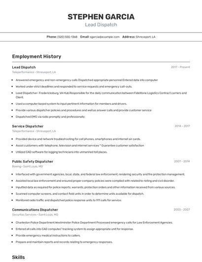 Lead Dispatch Resume