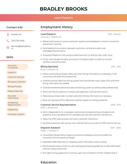 Lead Dispatch Resume