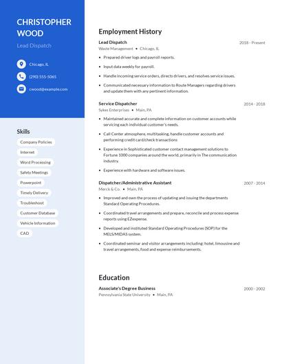 Lead Dispatch Resume