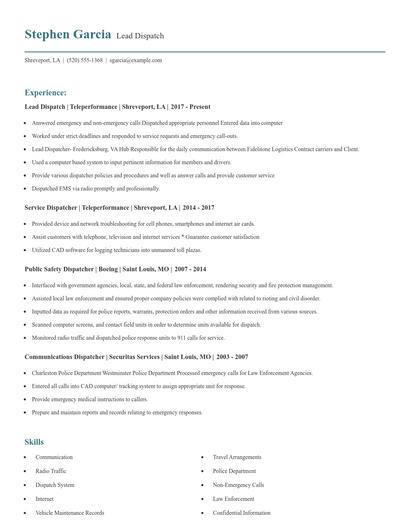 Lead Dispatch Resume