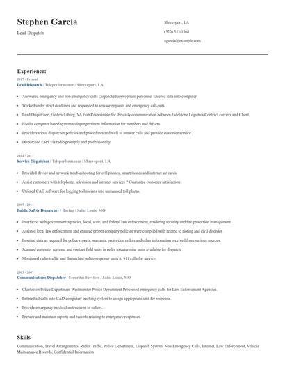 Lead Dispatch Resume