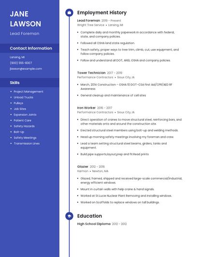 Lead Foreman Resume