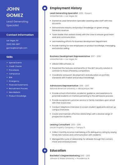 Lead Generating Specialist Resume