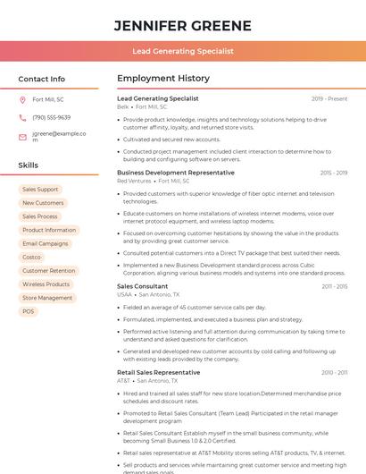 Lead Generating Specialist Resume